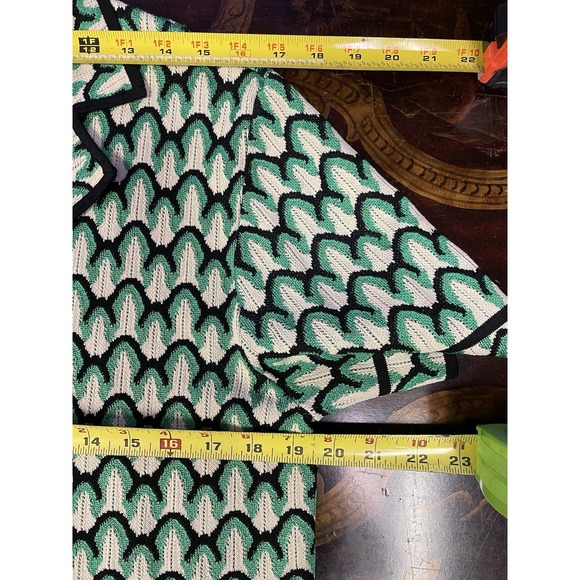 SANDRO Orthis Green Black Geo Knit Short Sleeve Oversized Cardigan Top Retro 1 S - Picture 9 of 12